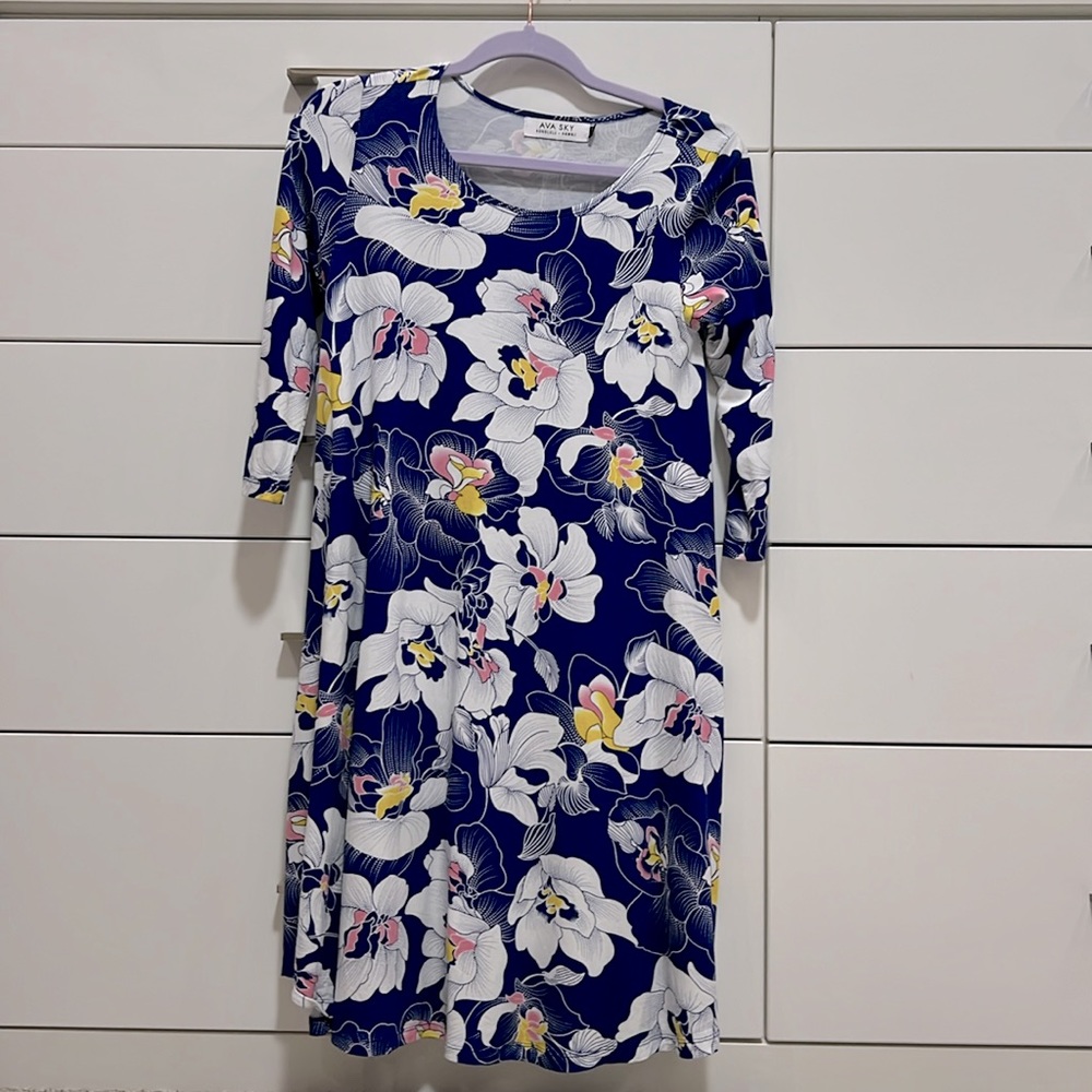 EUC -Ava Sky , size XS ,dress Ashley, indigo oasis,3/4 sleeve